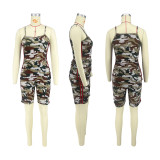 EVE Camo Print Casual Vest And Shorts Two Piece Set DDF-8016