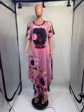 EVE Casual Short Sleeve Print Big Swing Maxi Dress GDNY-2215