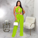 EVE Solid Color Sleeveless Tie Up Halter Two Piece Set YF-10479