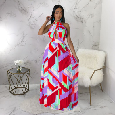 EVE Sexy Print Halter Tie Up Backless Maxi Dress YF-10490