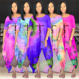 EVE Plus Size Colorful Tie Dye Print Loose Irregular Dress WAF-70221