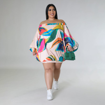 EVE Plus Size Print Bat Sleeve Mini Dress BMF-0304