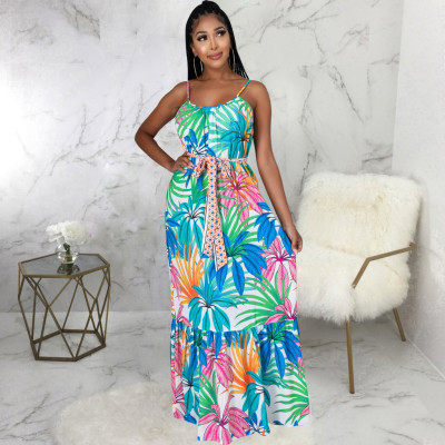 EVE Sleeveless V Neck Sling Print Maxi Dress SMR-11203