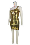 EVE Sexy Slash Shoulder Pleated Mini Dress GZYF-8215