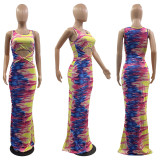 EVE Sexy Printed Fashion Hollow Out Long Dress MUKF-M041