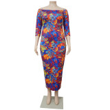 EVE Plus Size 3/4 Sleeve Print Maxi Dress NNWF-5008