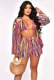 EVE Sexy Printed Bra Top+Coat+Shorts 3 Piece Sets ME-8187