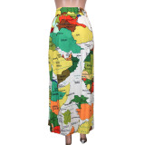 EVE Print Zipper Loose Slit Long Skirts SH-390502