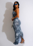 EVE Sexy Print Tube Tops Slim Maxi Dress ZNF-9203