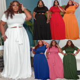 EVE Plus Size Solid Color Tie Up Two Piece Skirts Set WAF-77569