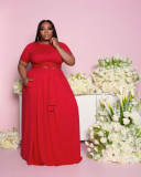 EVE Plus Size Solid Color Tie Up Two Piece Skirts Set WAF-77569