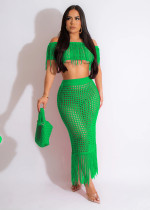 EVE Fashion Short Sleeve Tassel Beach Skirt Two Piece Set TR-1256