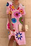 EVE Print Deep V Neck Loose Midi Dress MK-3156