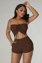 EVE Sexy Drawstring Tube Tops And Shorts Two Piece Set YD-8727