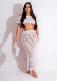 EVE Fashion Short Sleeve Tassel Beach Skirt Two Piece Set TR-1256