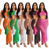 EVE Fashion Short Sleeve Tassel Beach Skirt Two Piece Set TR-1256