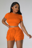 EVE Solid Color Short Sleeve Tassel Shorts 2 Piece Set YD-8729