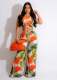 EVE Sexy Print Bandage Tops And Wide Leg Pant Suit YD-8728