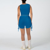 EVE Solid Color Vest And Drawstring Short Two Piece Set CH-23047
