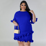 EVE Plus Size Solid Color Ruffle Patchwork Midi Dress NNWF-7832