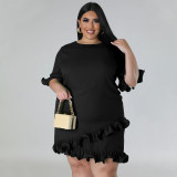 EVE Plus Size Solid Color Ruffle Patchwork Midi Dress NNWF-7832