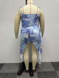 EVE Sexy Sling Print Irregular Bandage Two Piece Skirt Set NY-2723