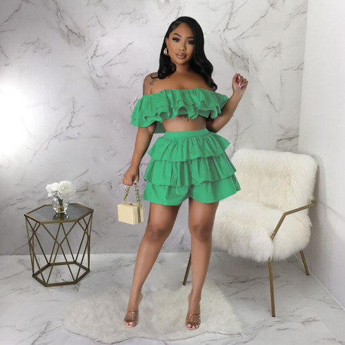 EVE Ruffle Off Shoulder Tops Skirt Two Piece Set YF-10493