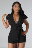 EVE V-neck Lace Tie Up Sexy Splicing Romper ME-8353