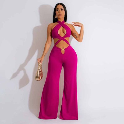 EVE Sexy Hollow Out Wide Leg Jumpsuit YF-10496