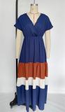EVE Short Sleeve Color Blocking Loose Maxi Dress MIL-L465