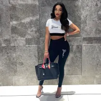 EVE Fashion Color Blocking Print Two Piece Pants Set XMF-283