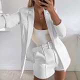EVE Solid Blazer Coat+Shorts With Belt Two Piece Suits WSM-5280