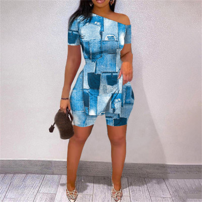 EVE Fashion Print Slit Tops And Shorts Two Piece Set SHD-9427