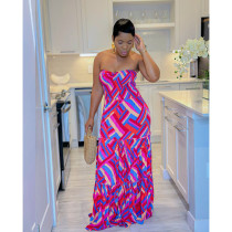 EVE Print Wrap Chest Big Swing Maxi Dress BN-9430