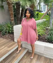EVE Solid Color Loose Slit Tops And Shorts Two Piece Set WAF-77575