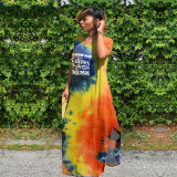 EVE Plus Size Tie Dye Print Deep V Neck Slit Maxi Dress WAF-7146314