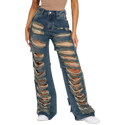 EVE Plus Size Fashion Casual Hole Micro Flare Jeans LX-5533