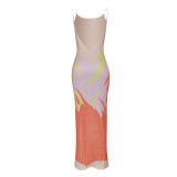 EVE Sexy Printed Backless Sling Maxi Dress FENF-238