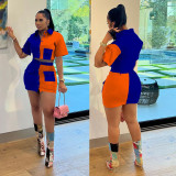 EVE Casual Color Block Short Sleeve Skirt Suit MAE-2181