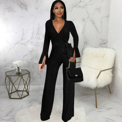 EVE Solid Color V Neck Jumpsuit SMR-11978