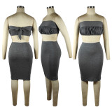 EVE Sexy Wrap Chest Tie Up And Skirt Two Piece Set TE-4586