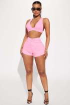 EVE Sexy Solid Color Denim Two Piece Shorts Set YD-8736