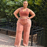 EVE Plus Size Sleeveless Tank Tops And Wide Leg Pants Suit NNWF-7856