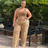 EVE Plus Size Sleeveless Tank Tops And Wide Leg Pants Suit NNWF-7856