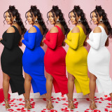 EVE Sexy Patchwork Single Sleeve Split Dress GFDY-1225