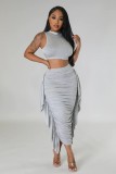 EVE Solid Color Tank Top Ruffled Skirt Two Piece Set GFDY-1249