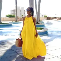 EVE Sexy Halter Solid Color Long Dress GFDY-093