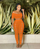 EVE Sexy One Shoulder Button Pants Two Piece Set GFDY-1236
