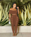 EVE Sexy One Shoulder Button Pants Two Piece Set GFDY-1236