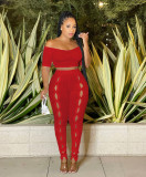 EVE Sexy One Shoulder Button Pants Two Piece Set GFDY-1236